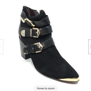 Report signature black and gold ankle suede booties